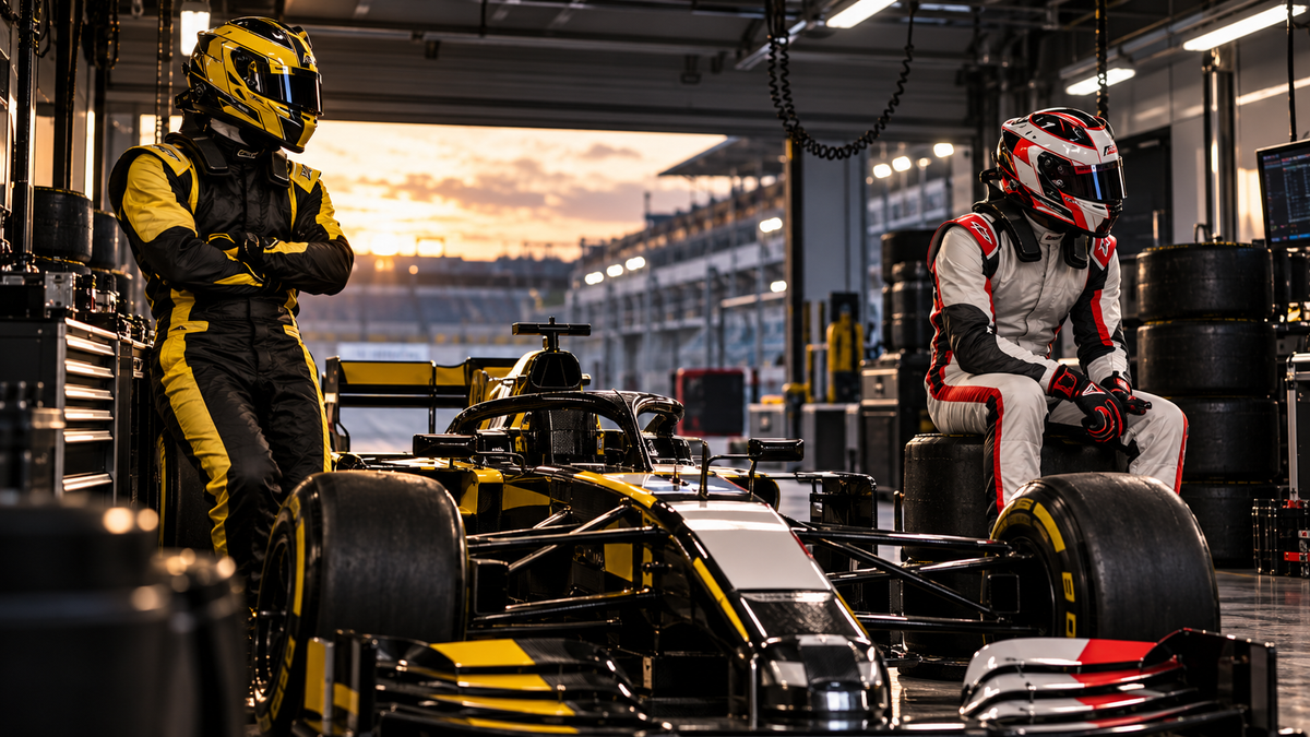 AI-generated yellow-black and white-red racing suits for the Nico Hulkenberg Renault and Haas guide.