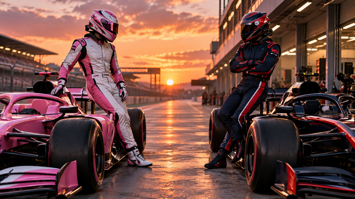 AI-generated pink and navy racing suits for the Sergio Perez Force India, Racing Point and Red Bull guide.