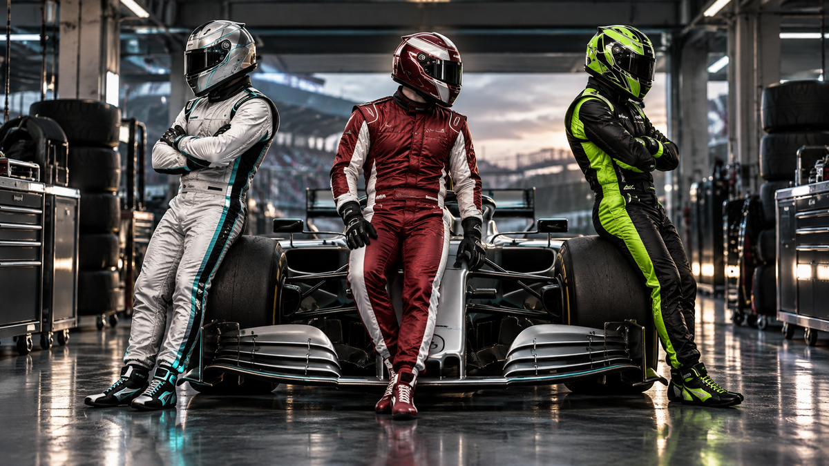 AI-generated silver, burgundy and green racing suits for the Bottas Mercedes, Alfa Romeo and Sauber guide.