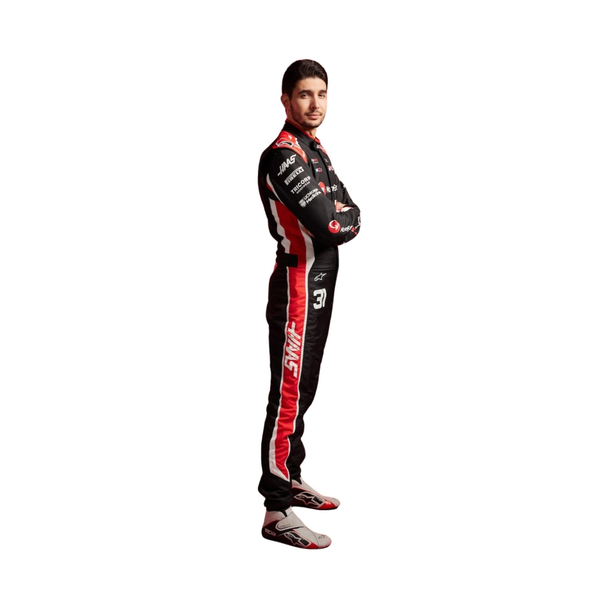 Esteban Ocon Haas 2025 F1 racing suit back view