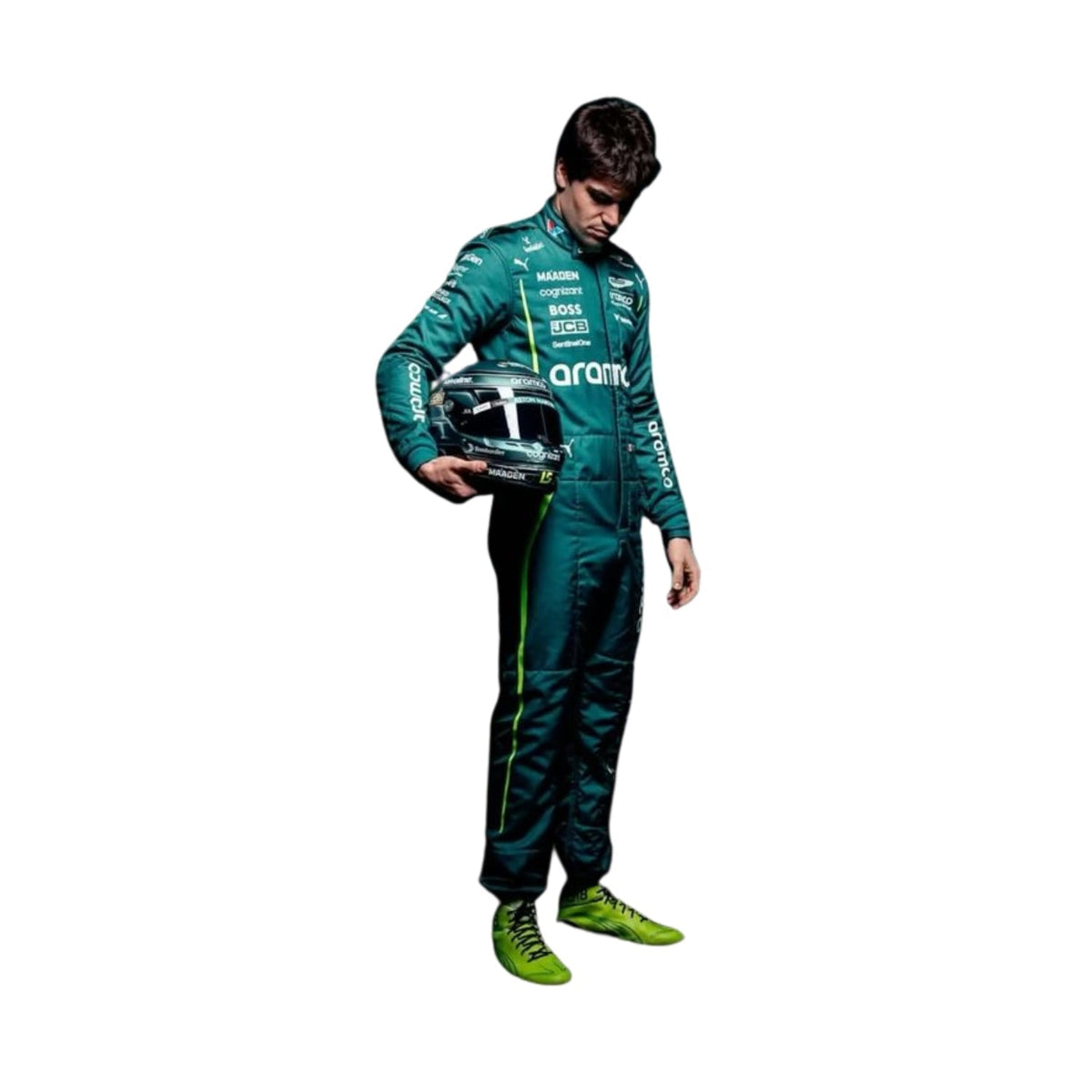 Lance Stroll Aston Martin 2025 karting sim racing suit back view