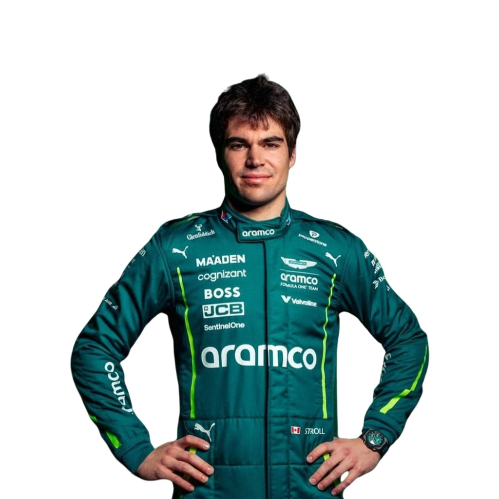 Lance Stroll Aston Martin 2025 karting sim racing suit side view