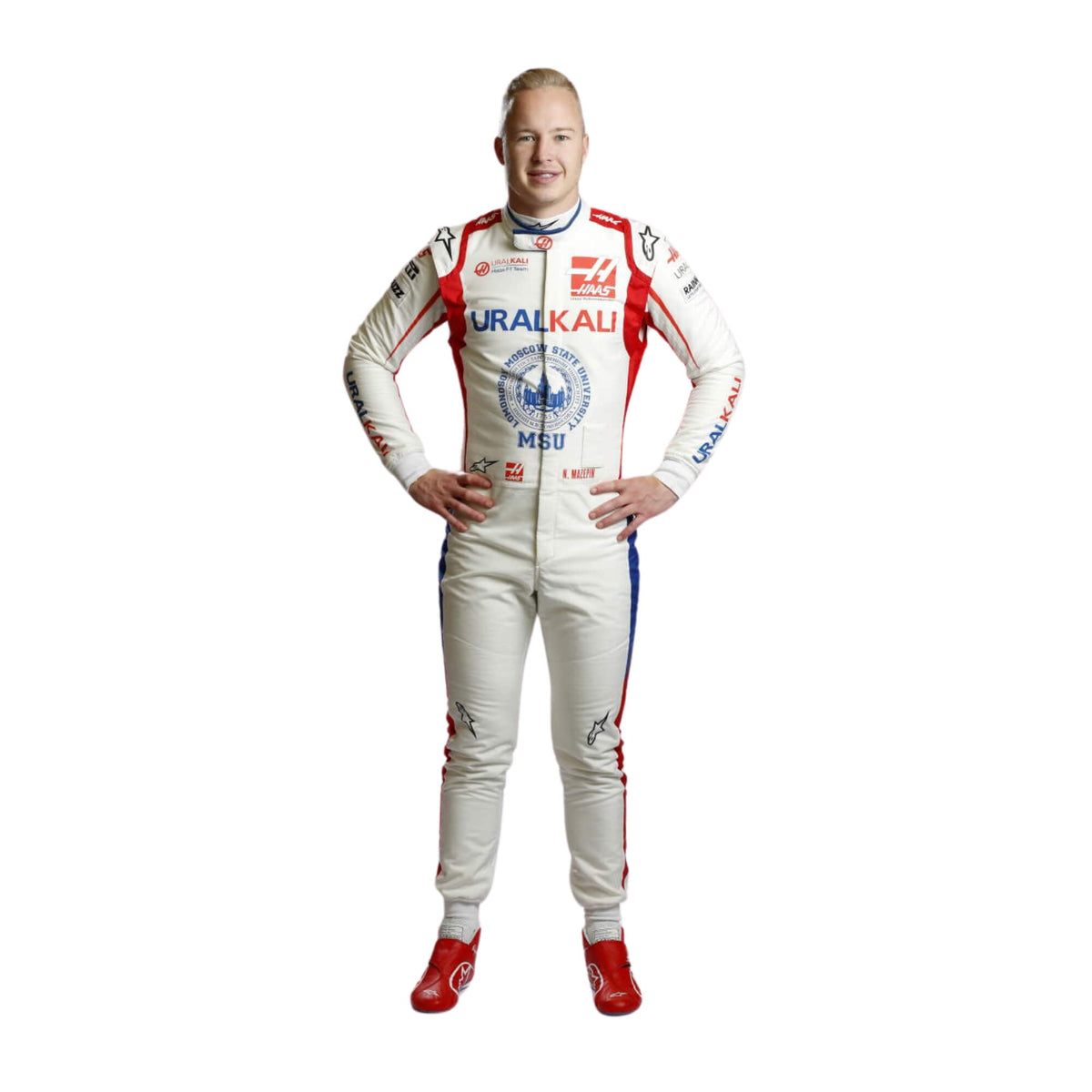 Nikita Mazepin Haas 2021 British GP racing suit side view