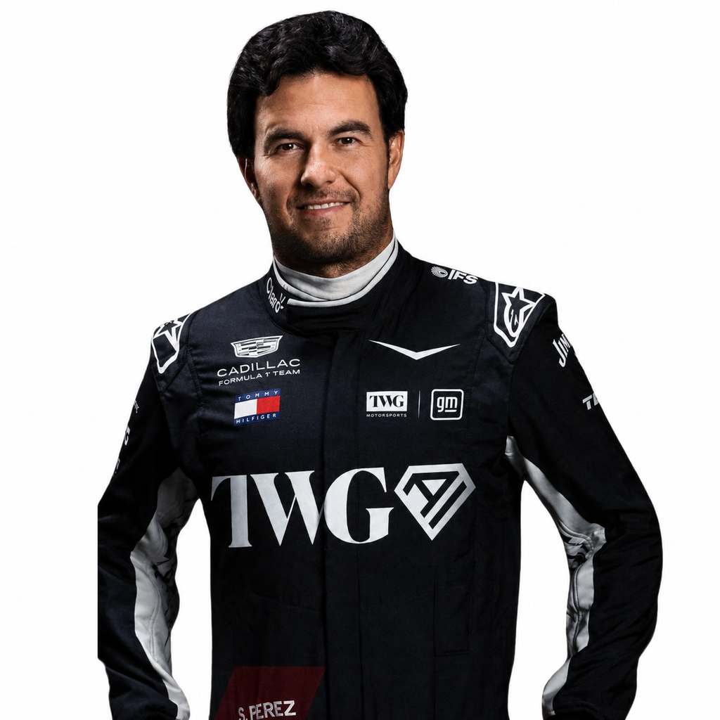Sergio Perez Cadillac 2026 F1 racing suit side view